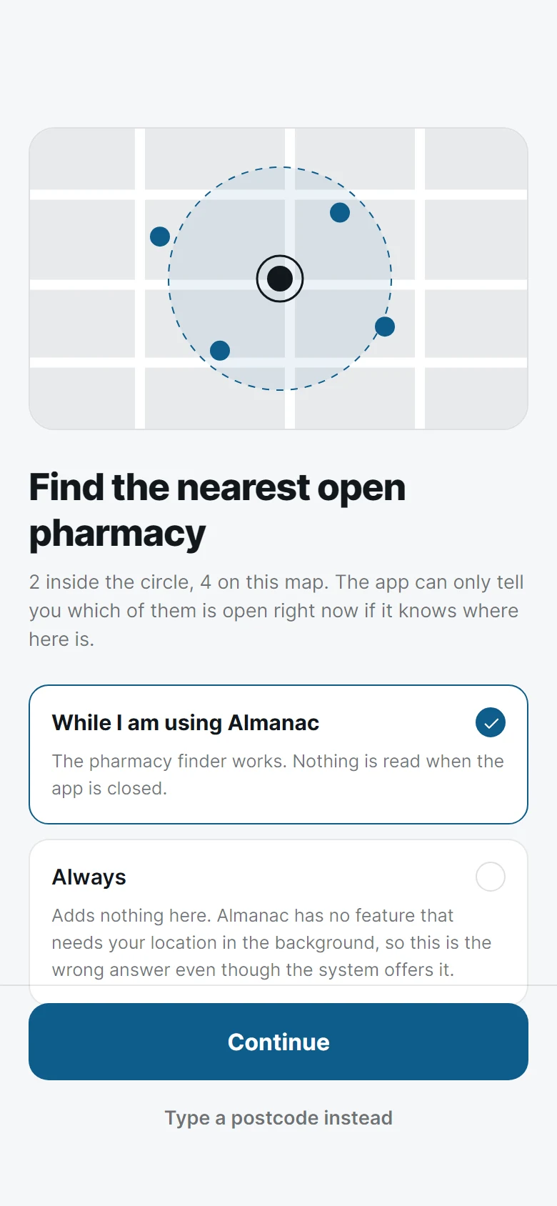Almanac Location Access preview