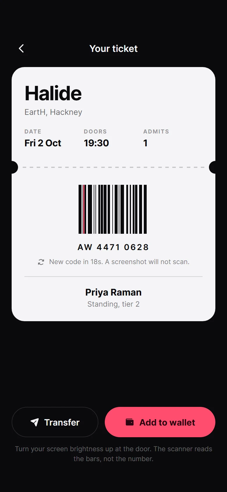 Awning Live Ticket preview