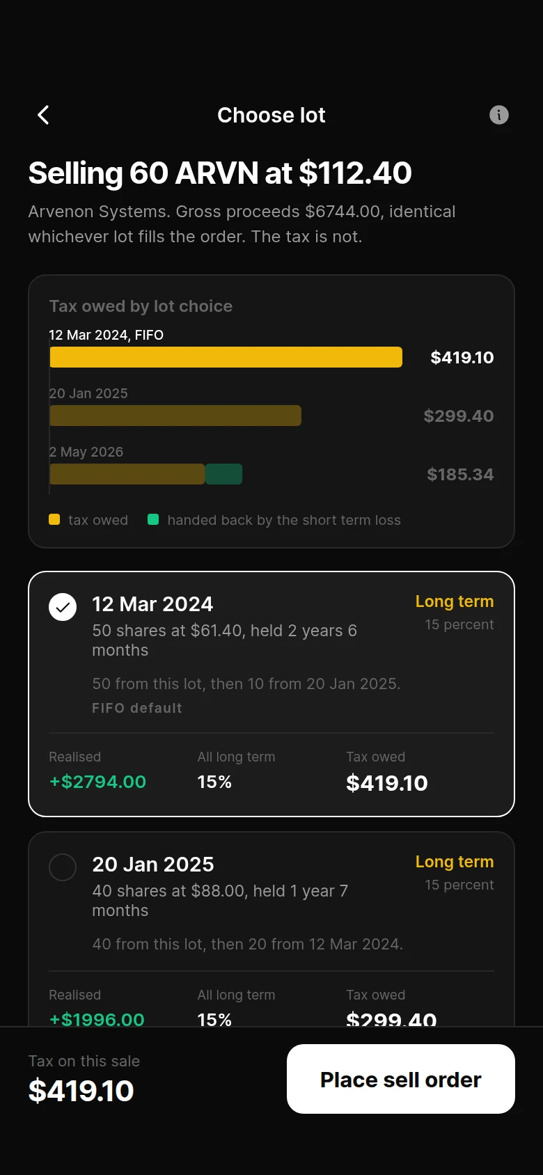 Basis Lot Selection preview