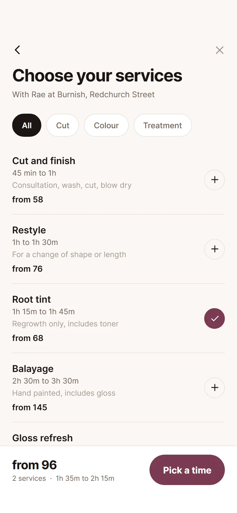 Burnish Service Menu preview