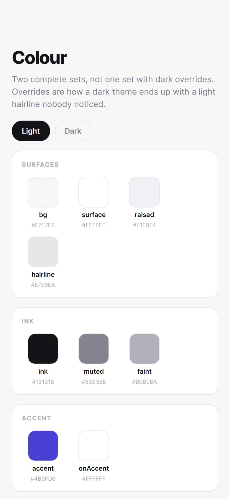 Colour Tokens preview