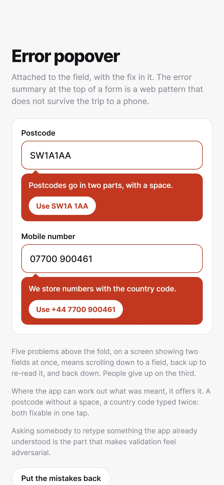 Error Popover preview