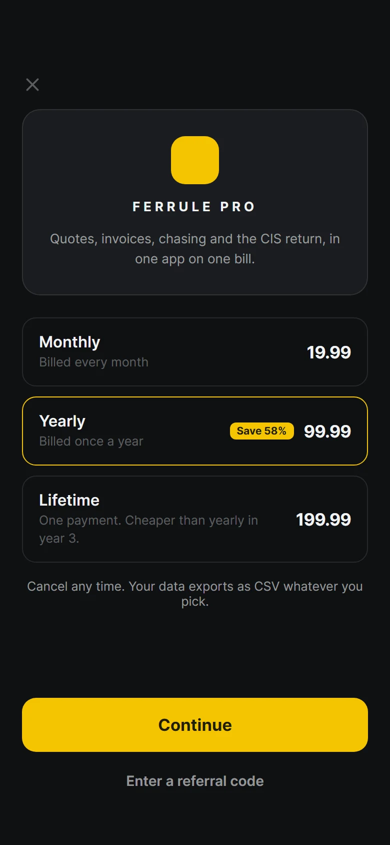 Ferrule Monthly Yearly Lifetime preview
