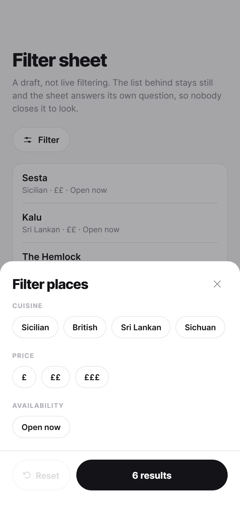 Filter Sheet preview