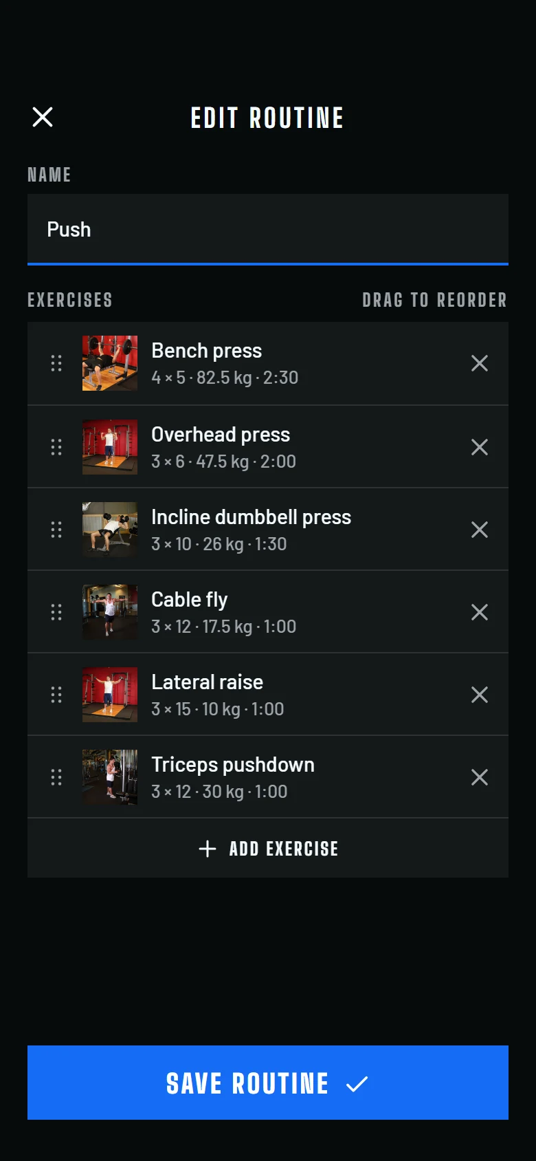 Fitkit Edit Routine preview