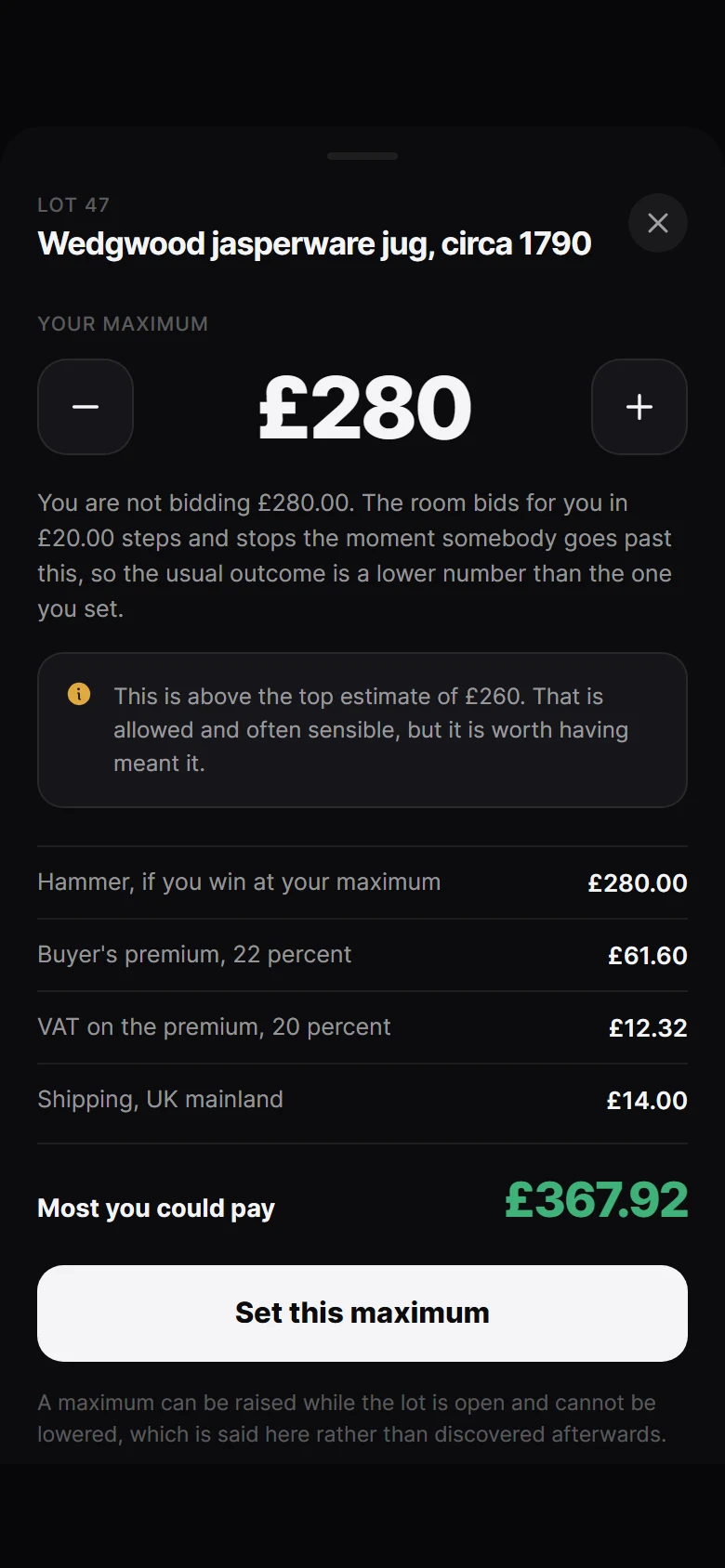 Gavel Maximum Bid preview