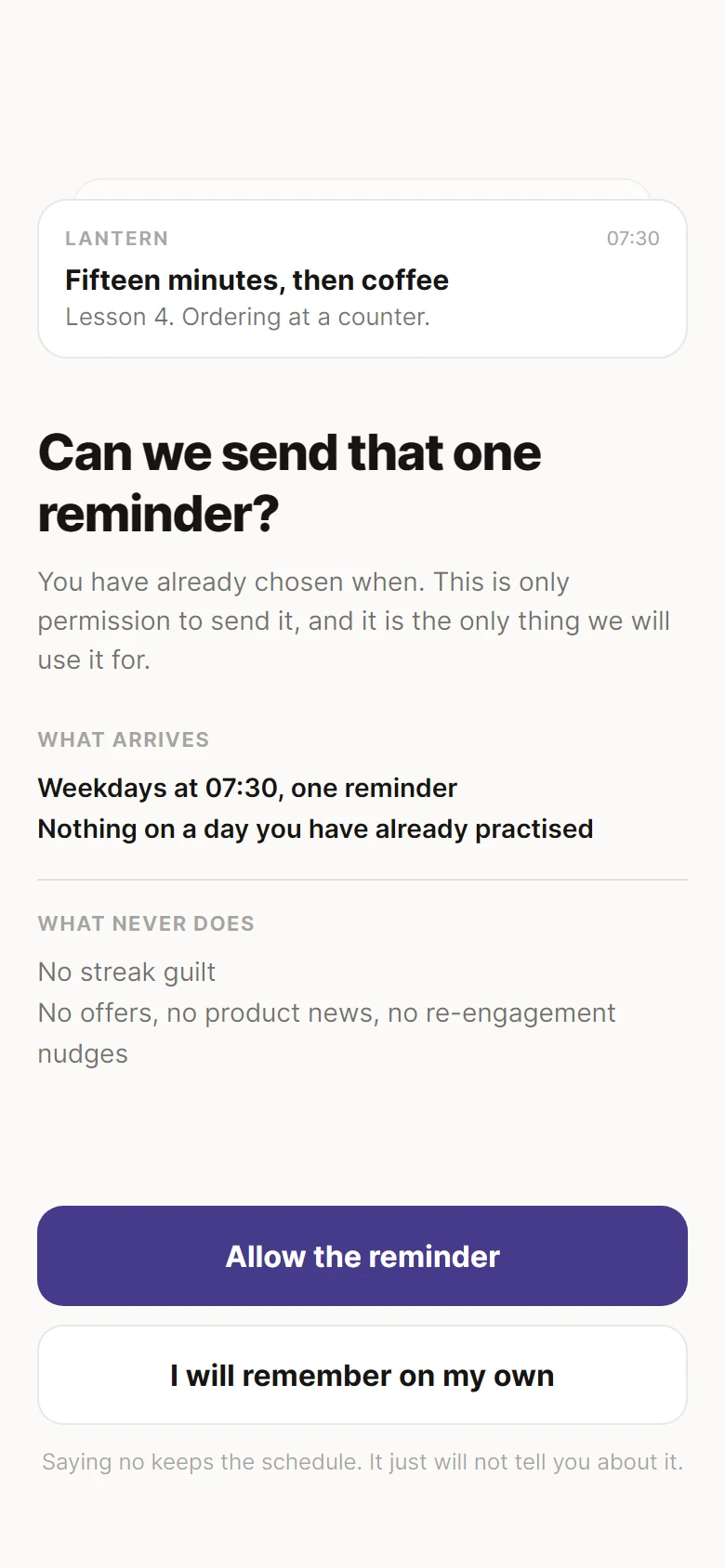 Lantern Reminder Permission preview