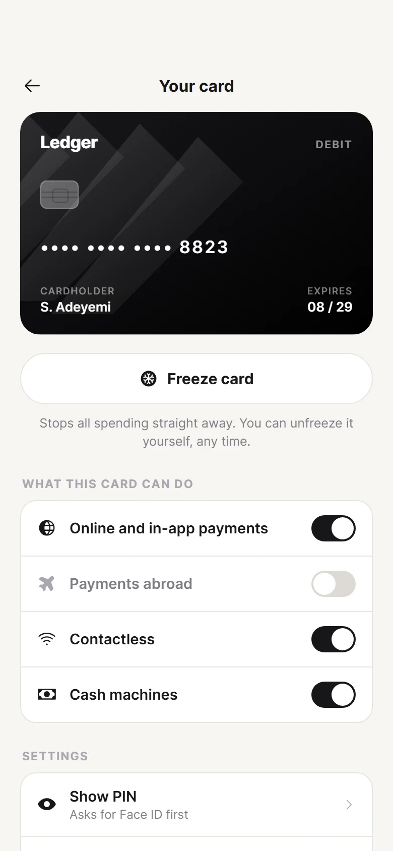 Ledger Card Controls preview