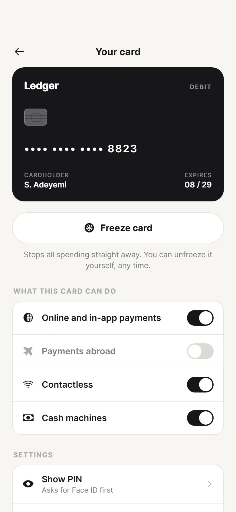 Ledger Card Controls preview