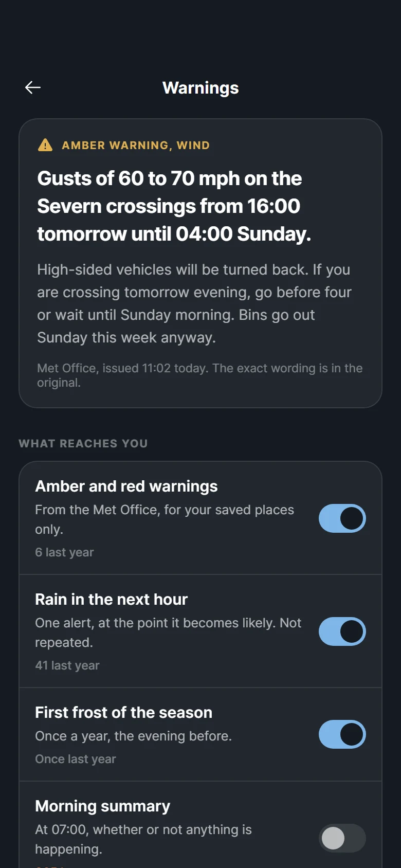Lumen Weather Warnings preview