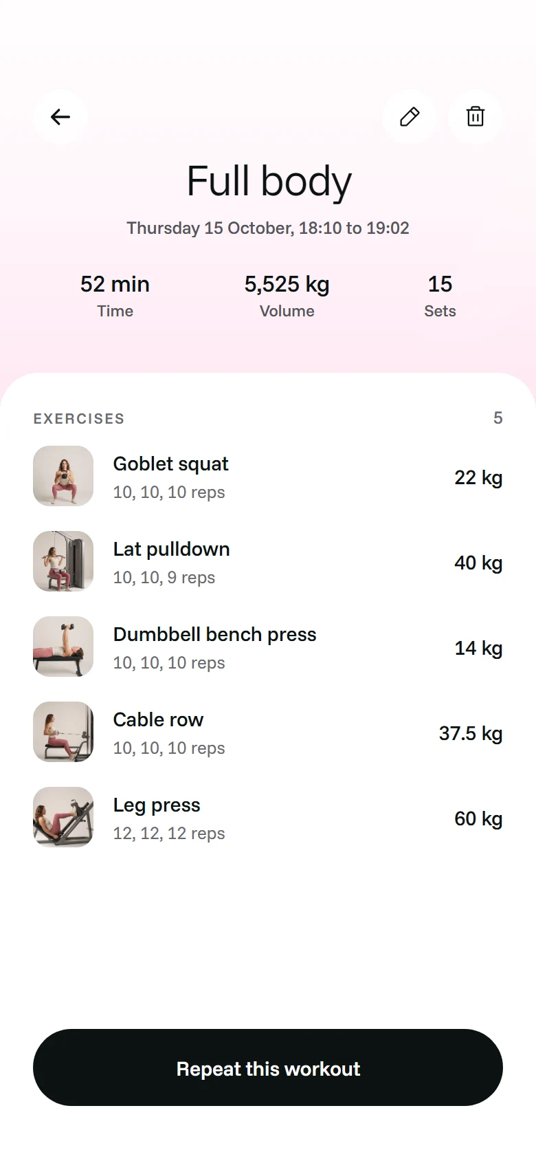 LunaFit Session Detail preview