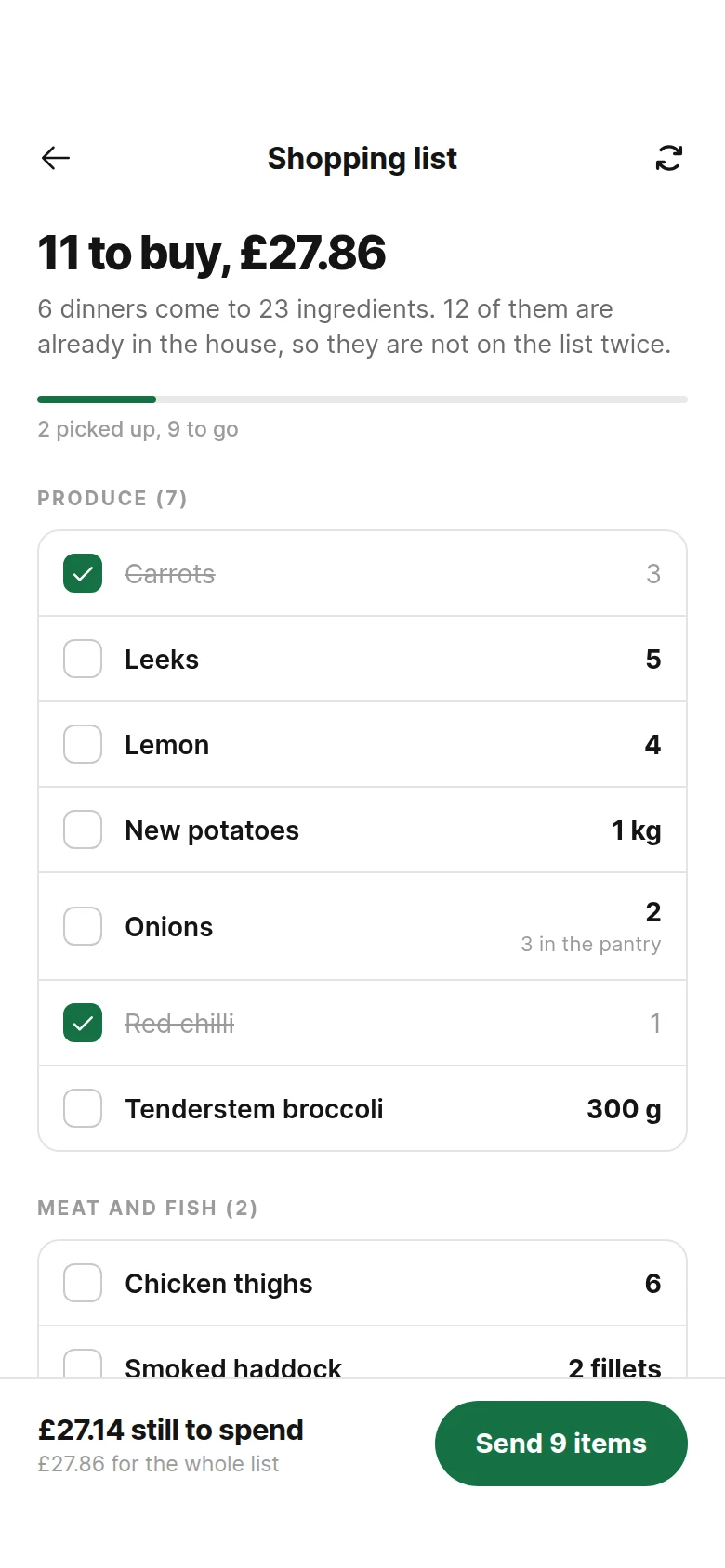 Mise Shopping List preview