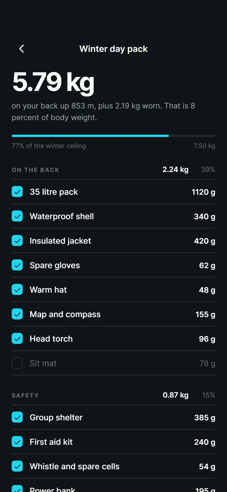 Moraine Pack List preview