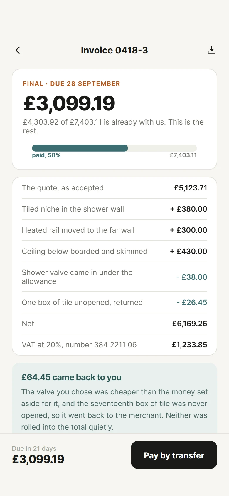 Mortar Invoice preview