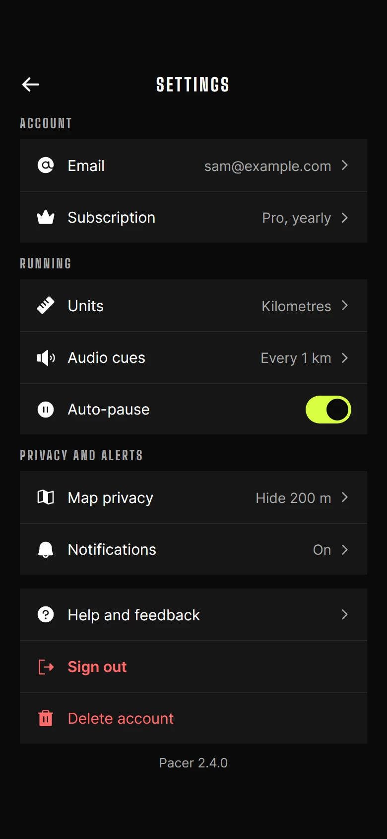 Pacer Settings preview