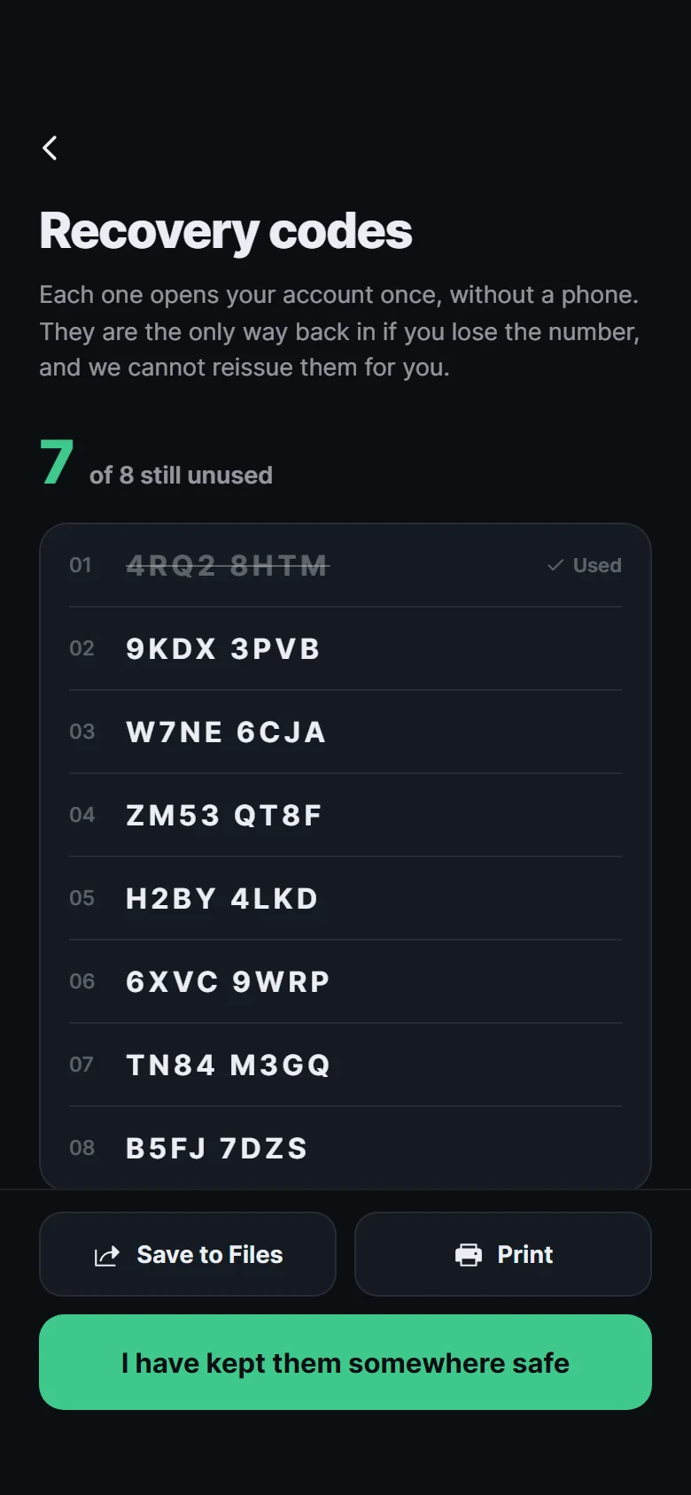 Parley Recovery Codes preview