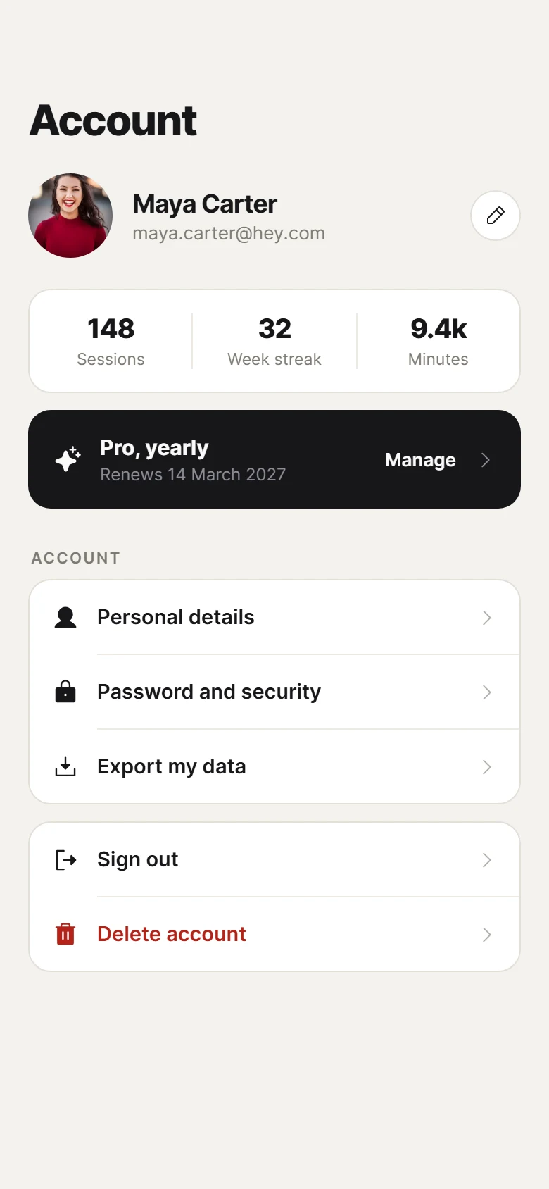 Profile Account preview