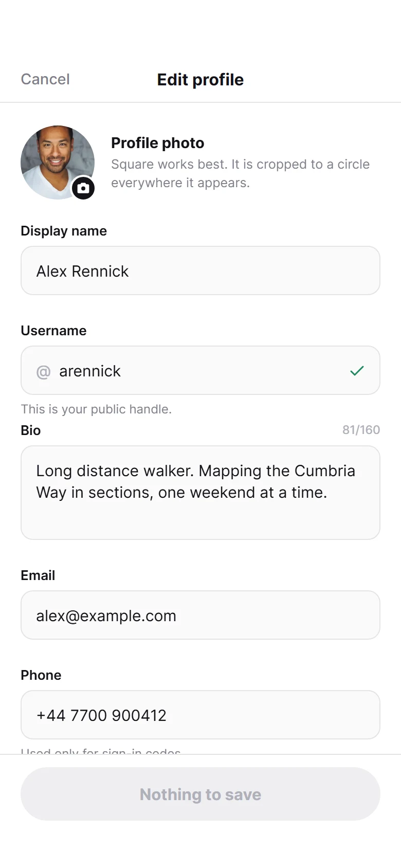 Profile Forms preview