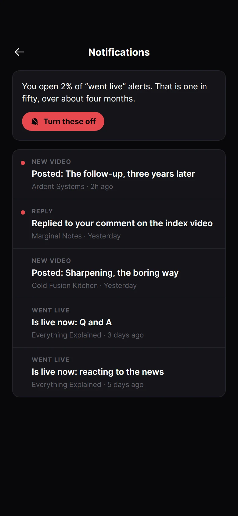 Reel Notifications preview