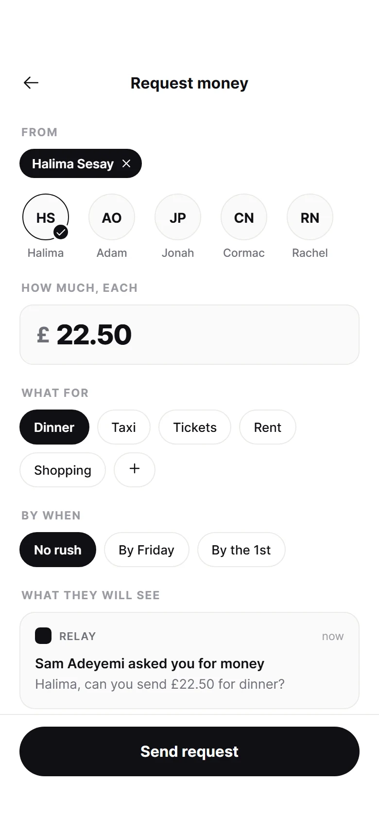 Relay Request Money preview