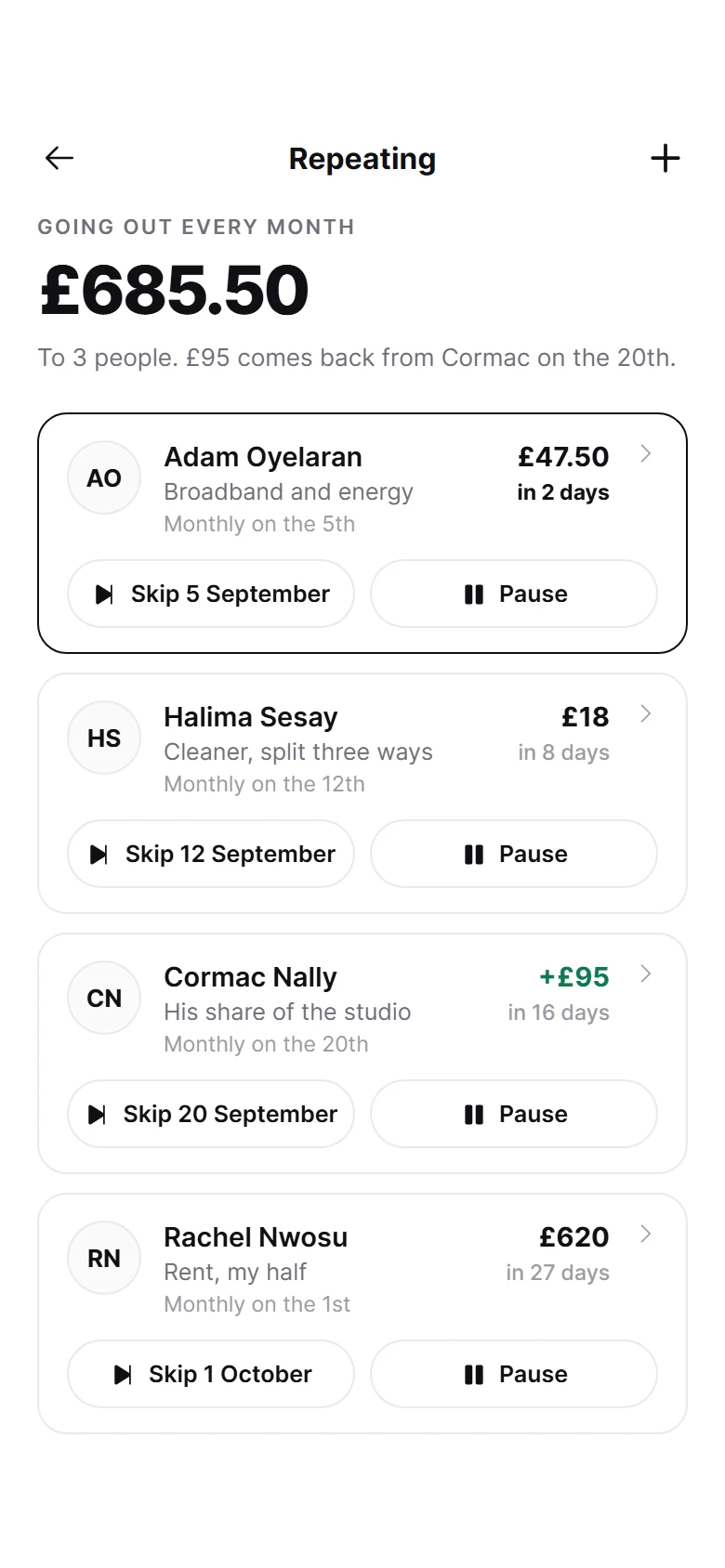 Relay Repeating Payments preview