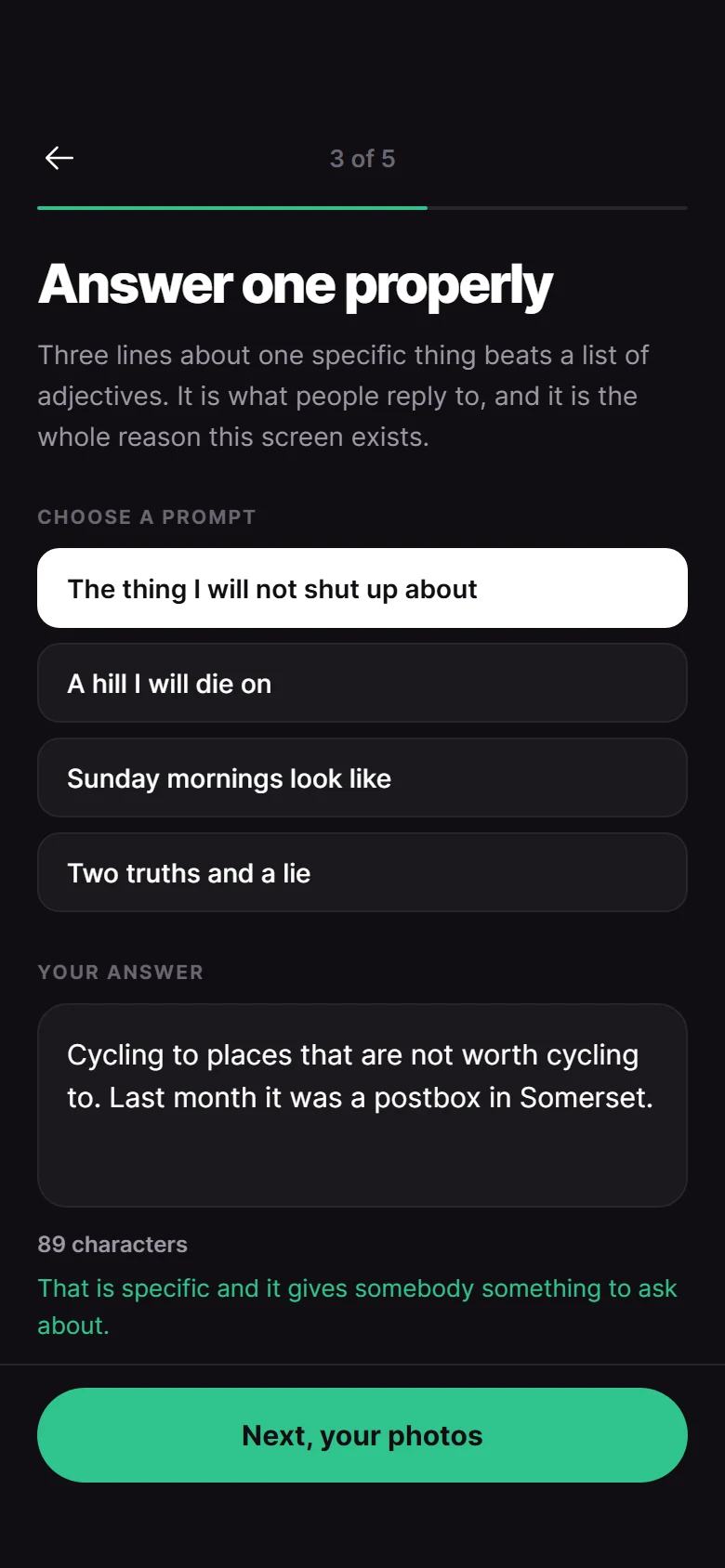 Spark Profile Prompt preview