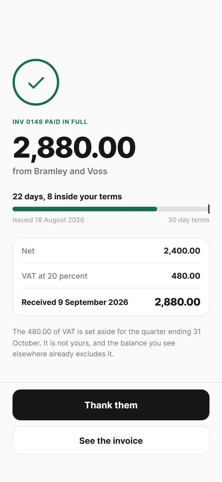 Tally Invoice Paid preview
