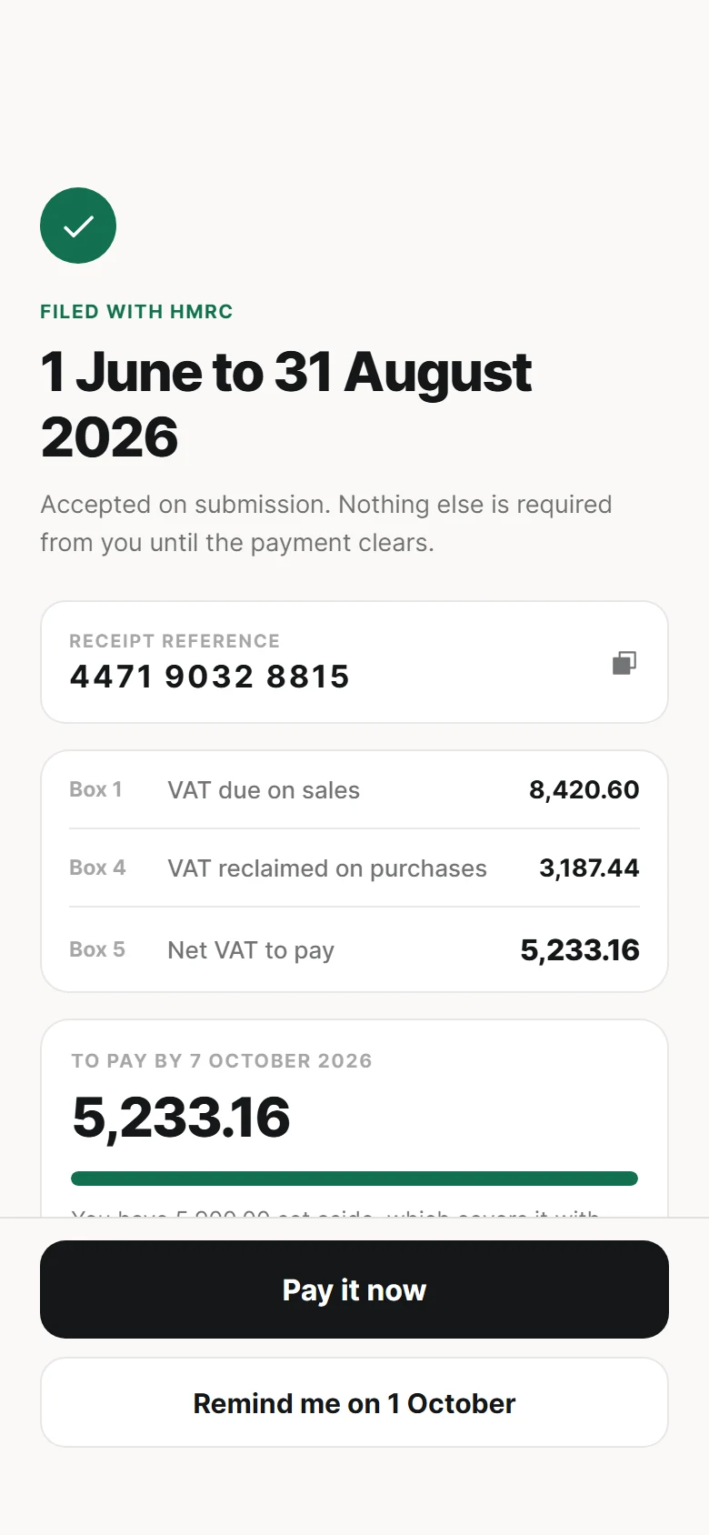 Tally VAT Return Filed preview