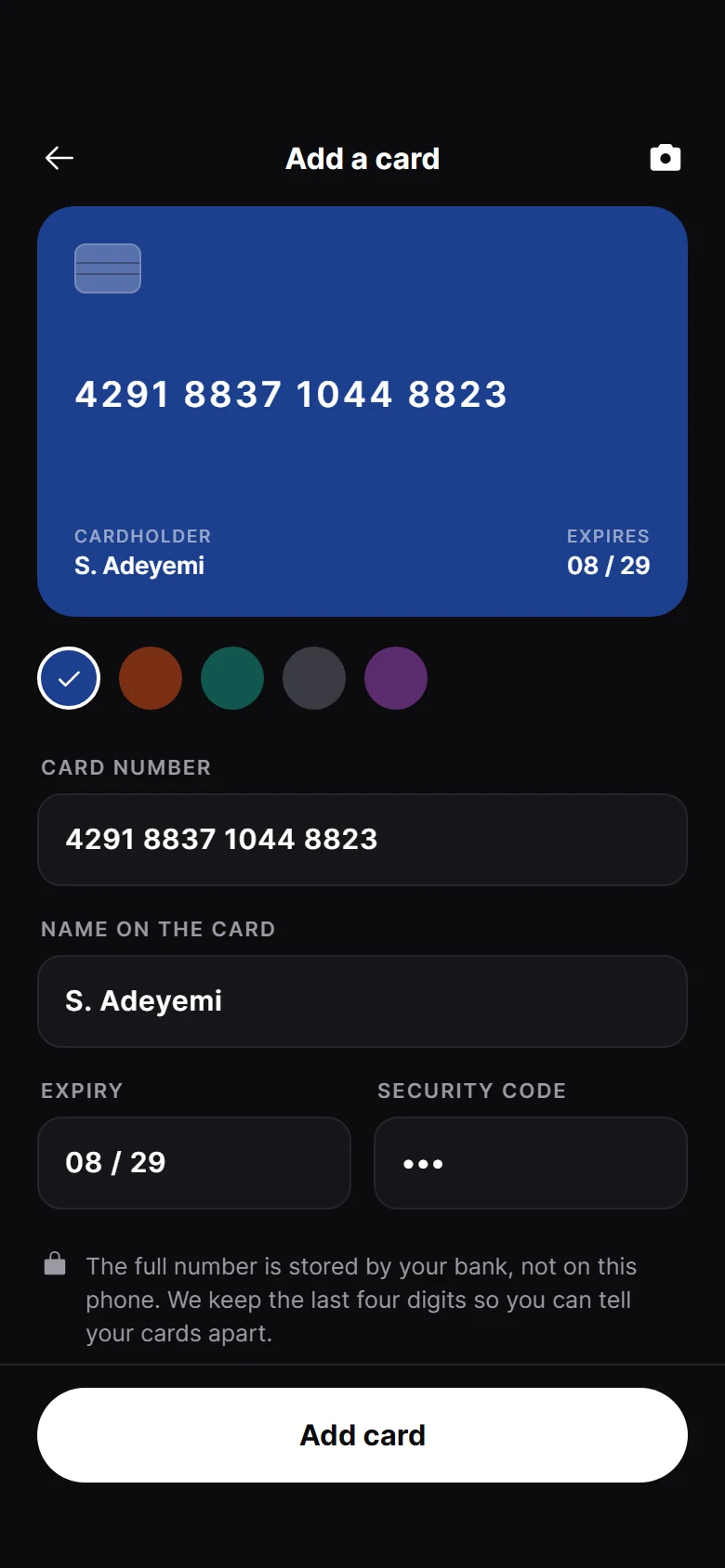 Vault Add Card preview
