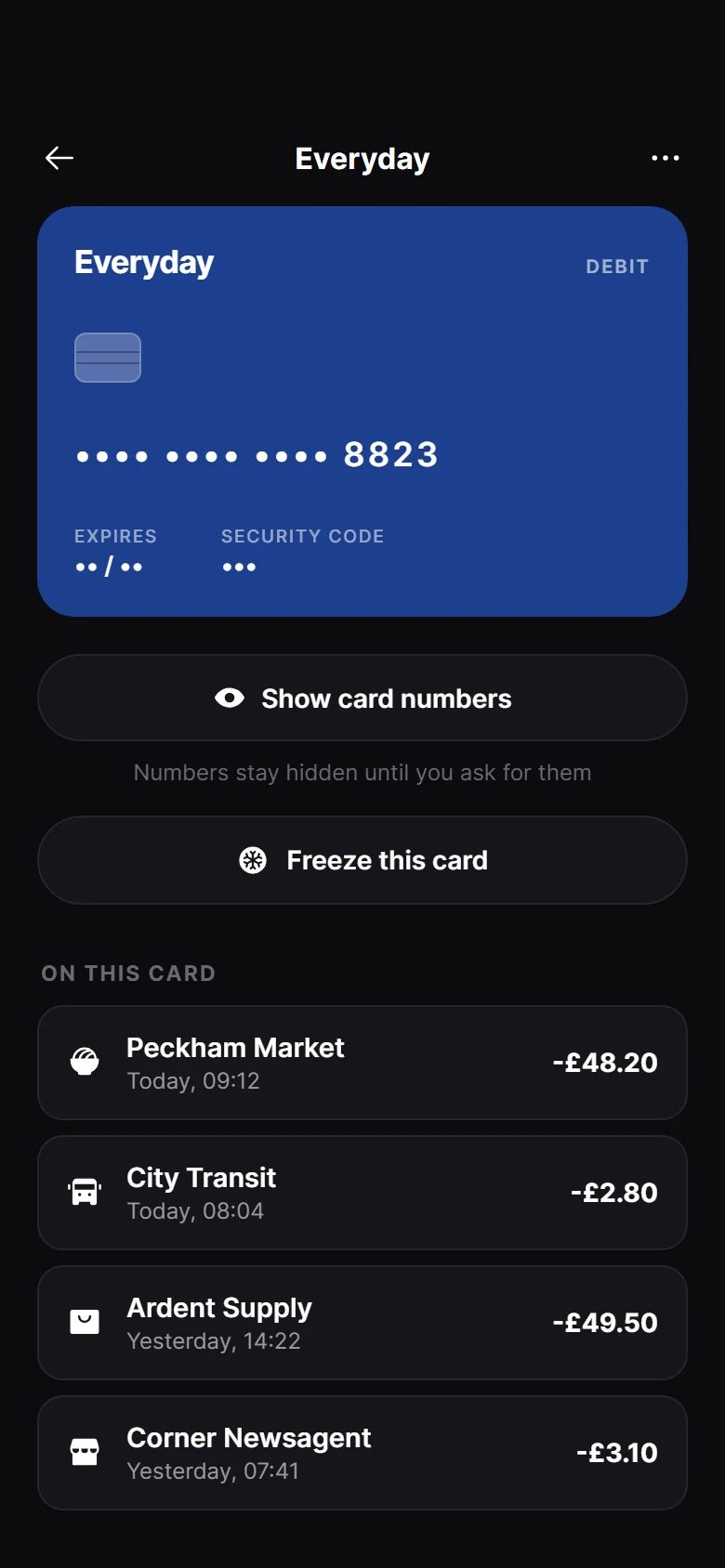 Vault Card Details preview