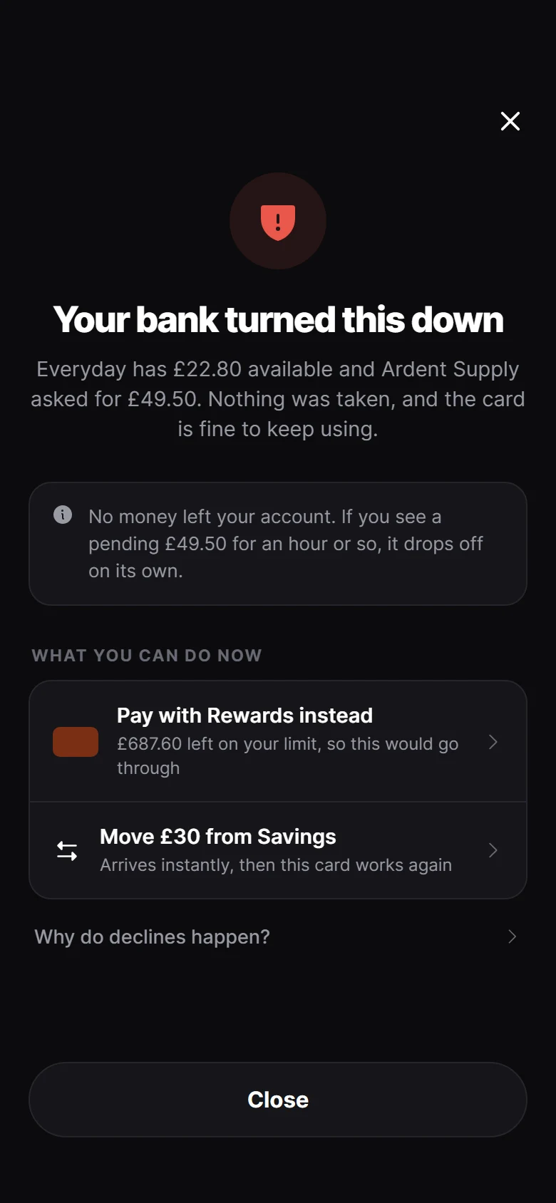 Vault Payment Declined preview