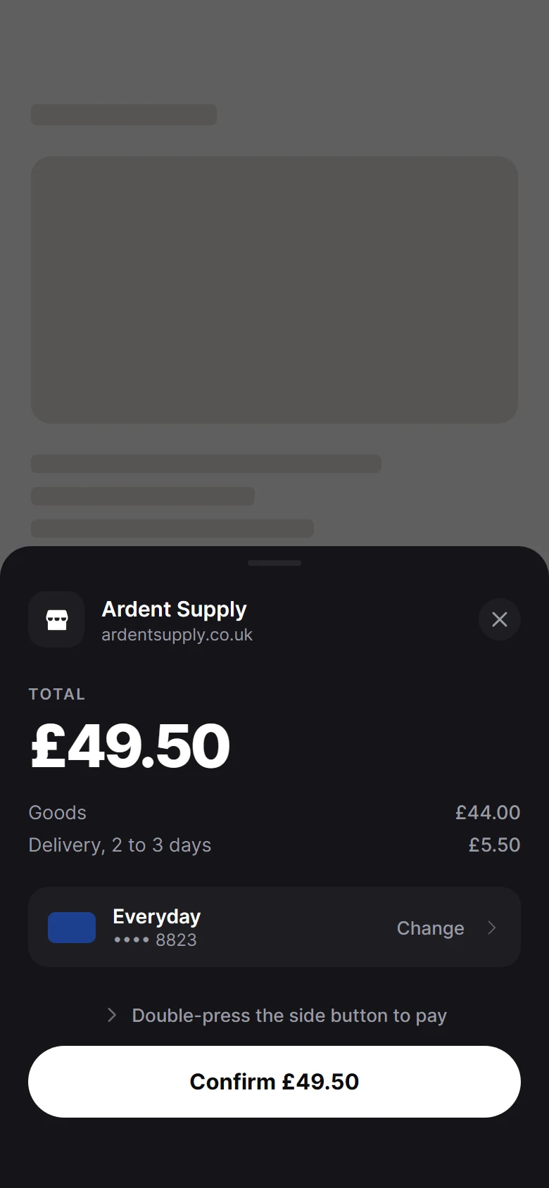 Vault Pay Sheet preview